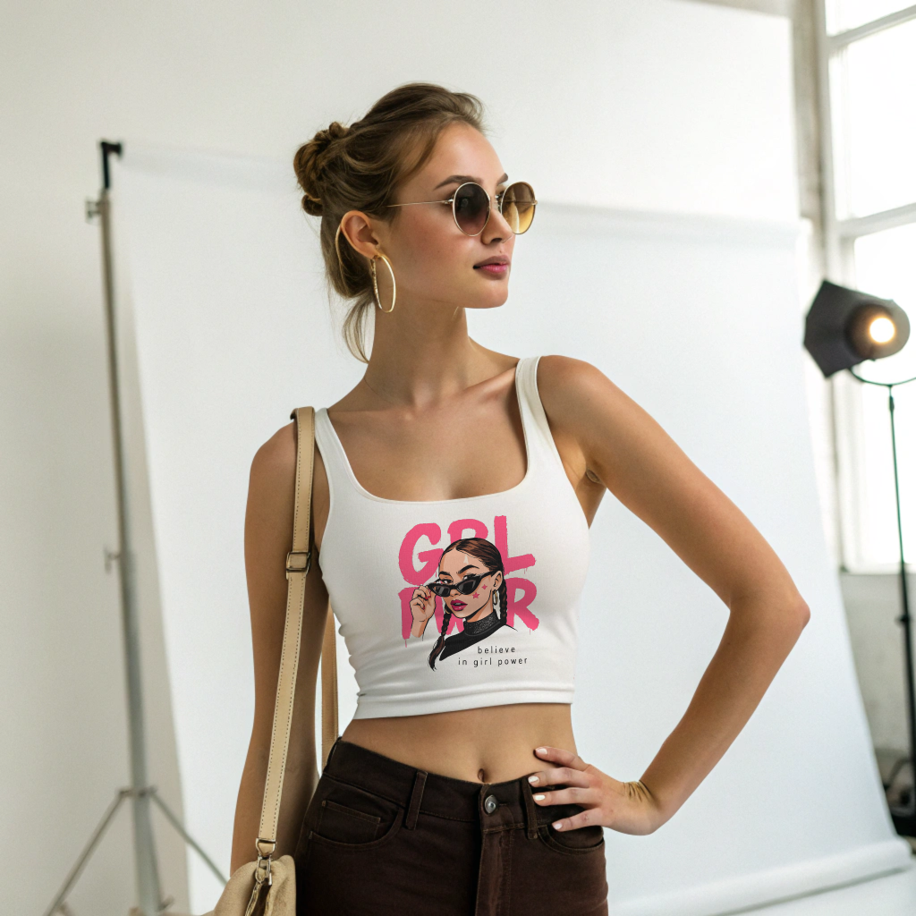 GIRL POWER Women’s Cotton Crop Top – Girl Power Graphic