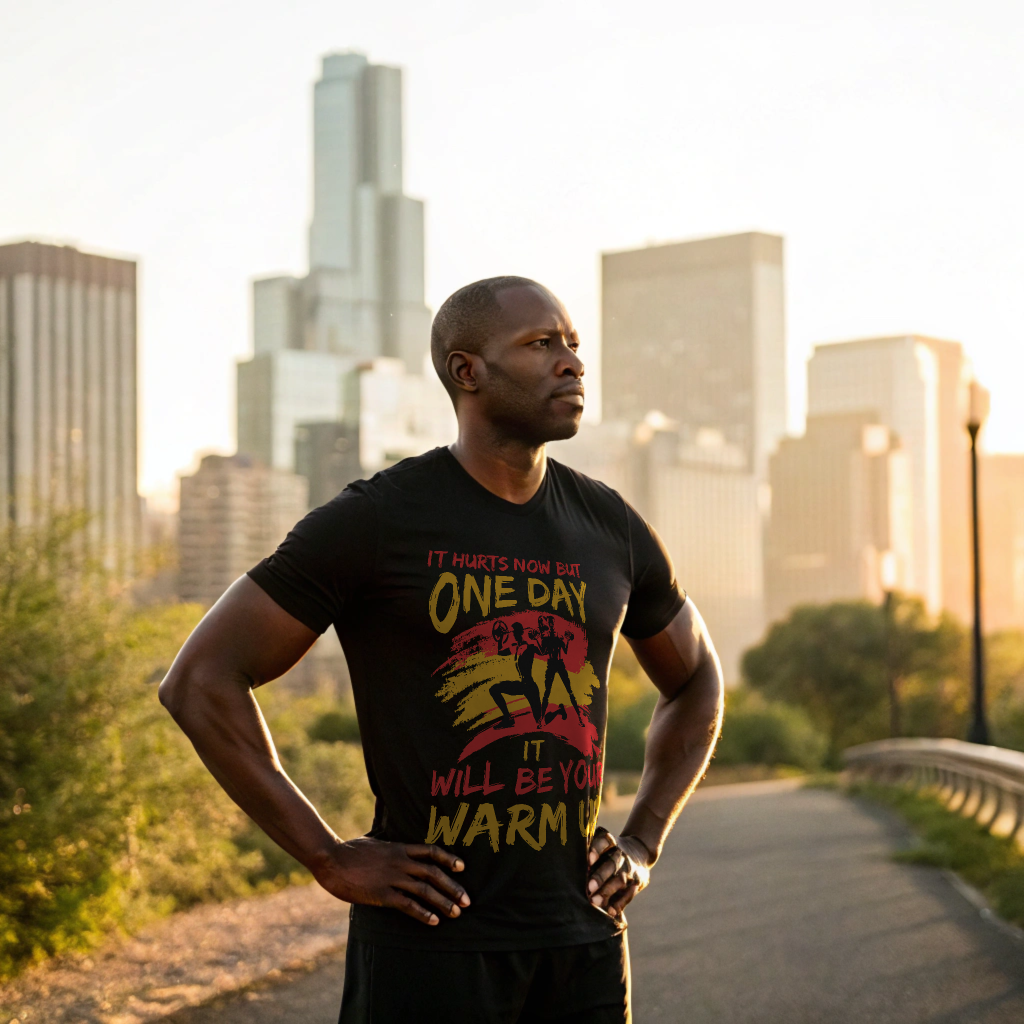 Men Gym Motivation T-Shirt – “It Hurts Now But One Day It Will Be Your Warm Up” | 100% Cotton | Lightweight Workout Tee