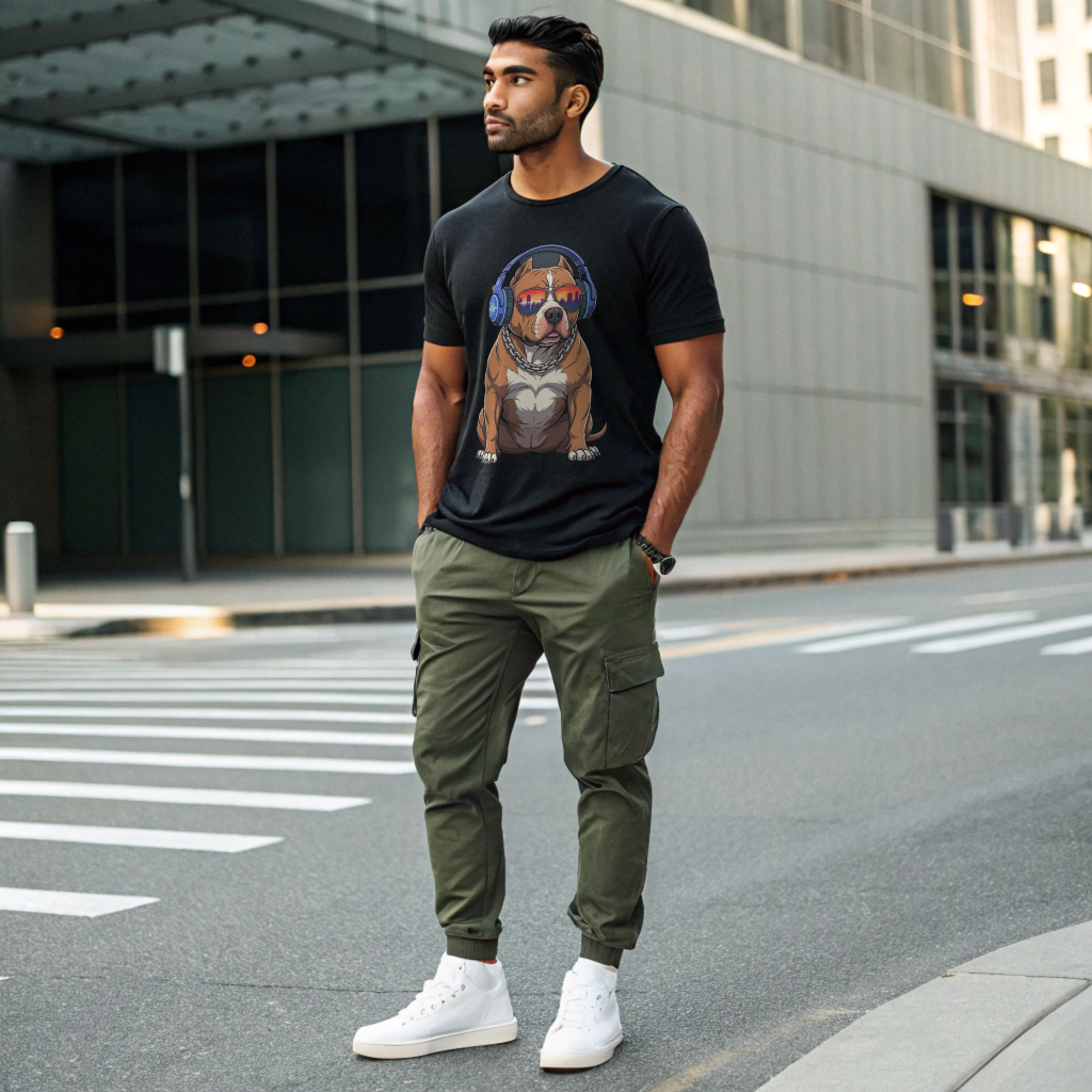 Oversized “Urban DJ Dog” Graphic Men Tee – 100% Cotton, Relaxed Crew Fit