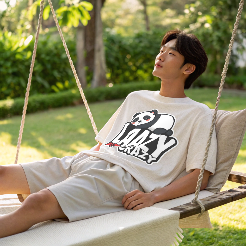 Oversized “Laazy Butt Crazy” Panda Graphic Unisex Tee – 100% Cotton Heavyweight Slouch Fit