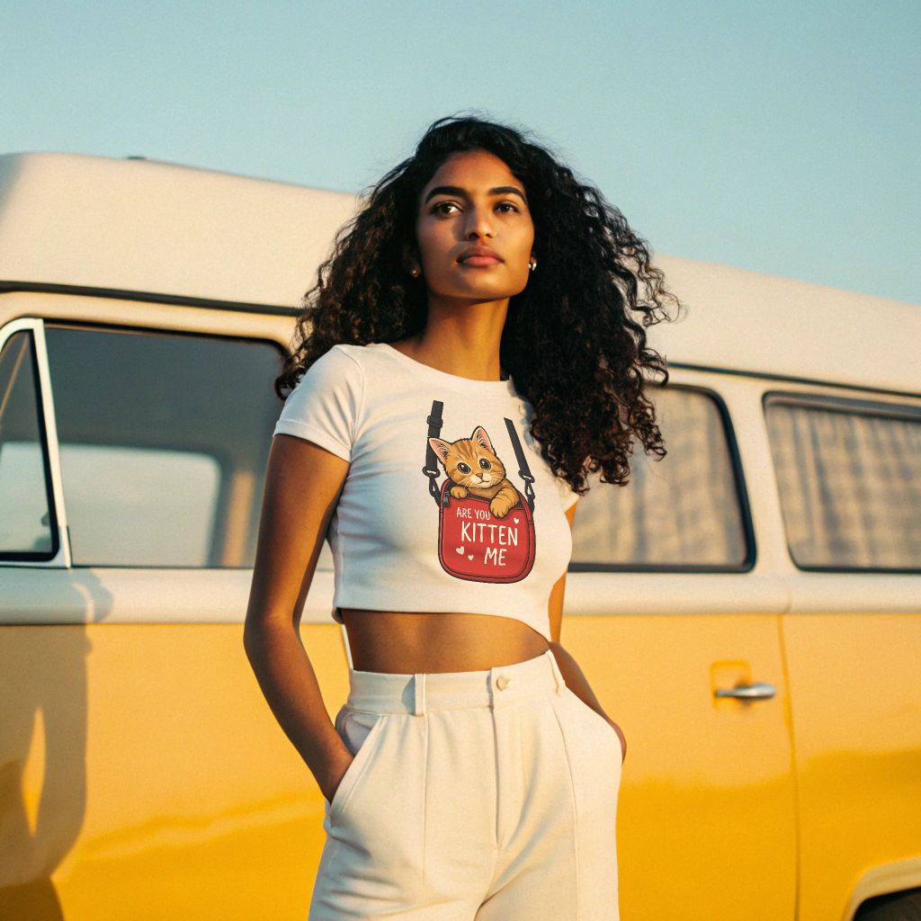 “Are You Kitten Me” – Cute Cat Crop Top for Women | 100% Cotton | Funny Graphic Tee