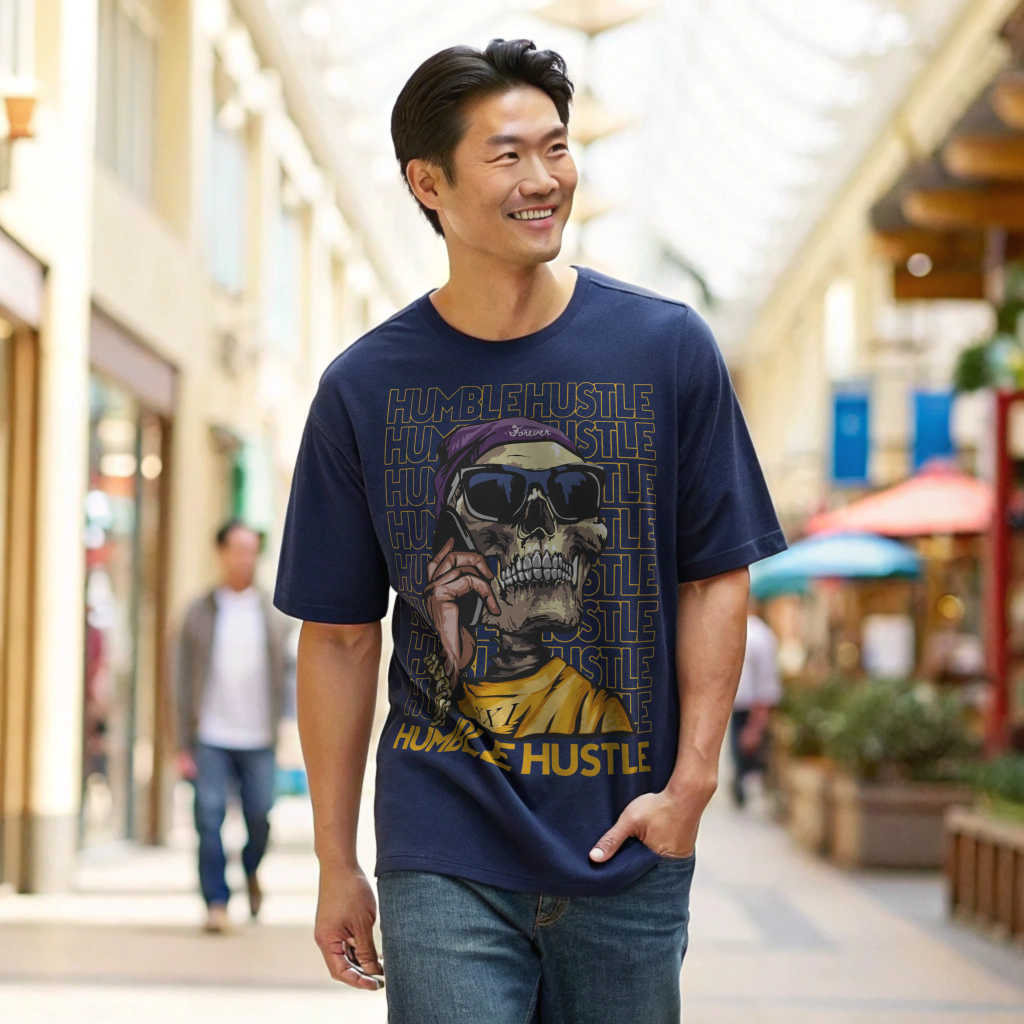 Oversized “HUMBLE HUSTLE” Graphic Tee – 100% Cotton, Structured Slouch Fit