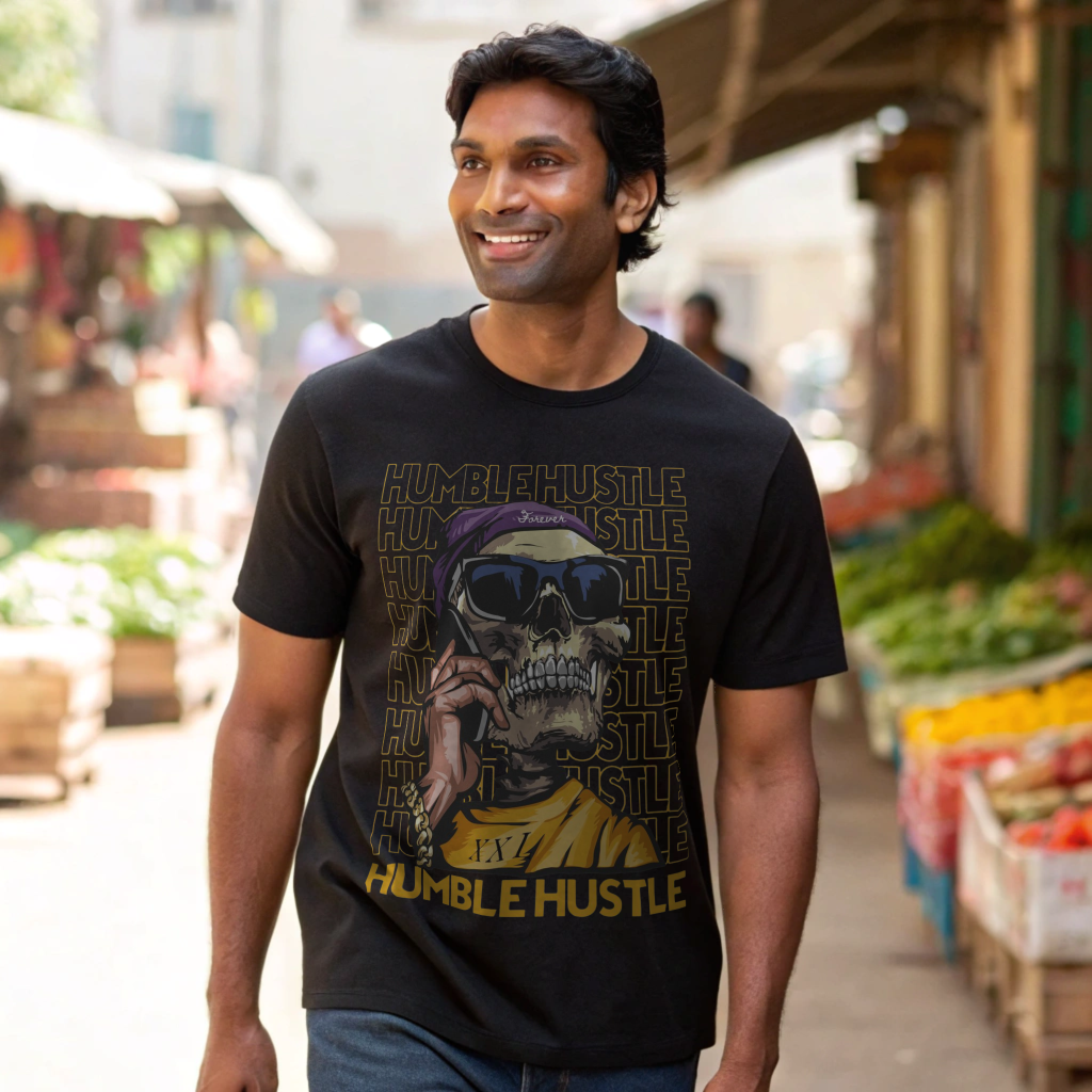 Oversized “HUMBLE HUSTLE” Graphic Tee – 100% Cotton, Structured Slouch Fit