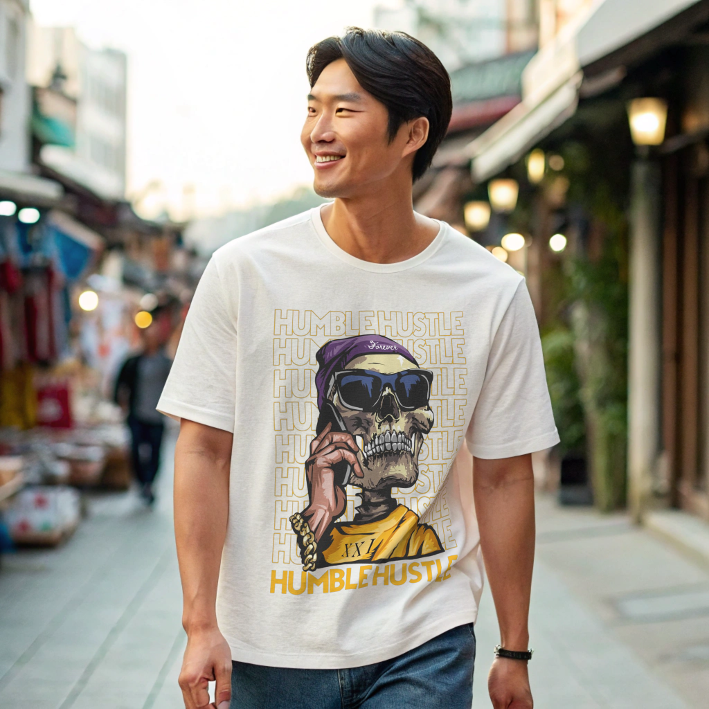 Oversized “HUMBLE HUSTLE” Graphic Tee – 100% Cotton, Structured Slouch Fit