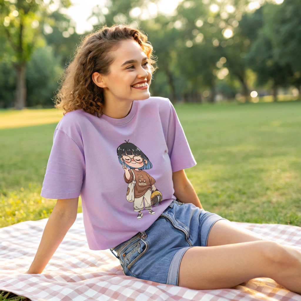 Women Oversized Cotton Graphic Tee – 100%, Structured Drape, Oversized Slouch Fit