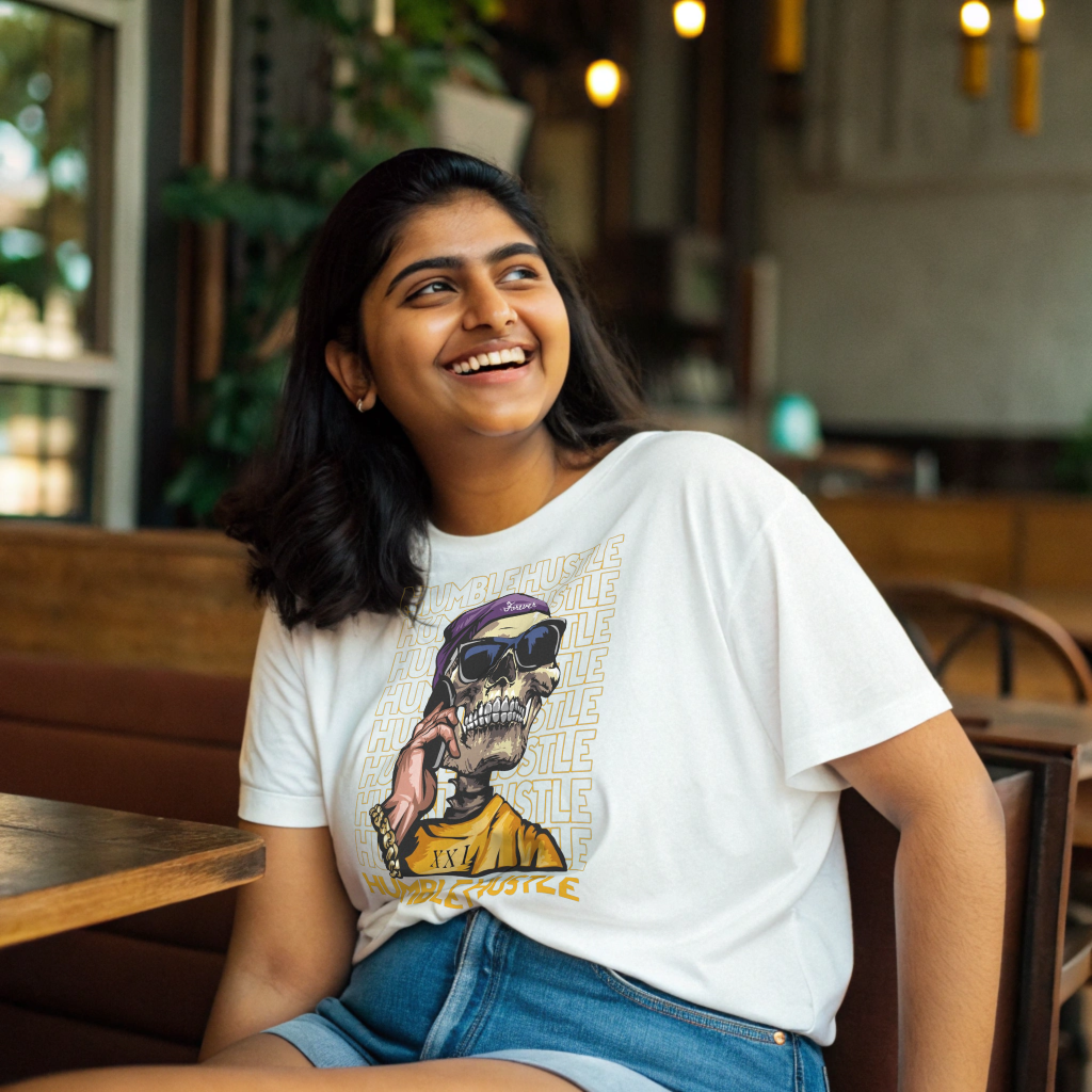 Oversized “HUMBLE HUSTLE” Graphic Tee – 100% Cotton, Structured Slouch Fit