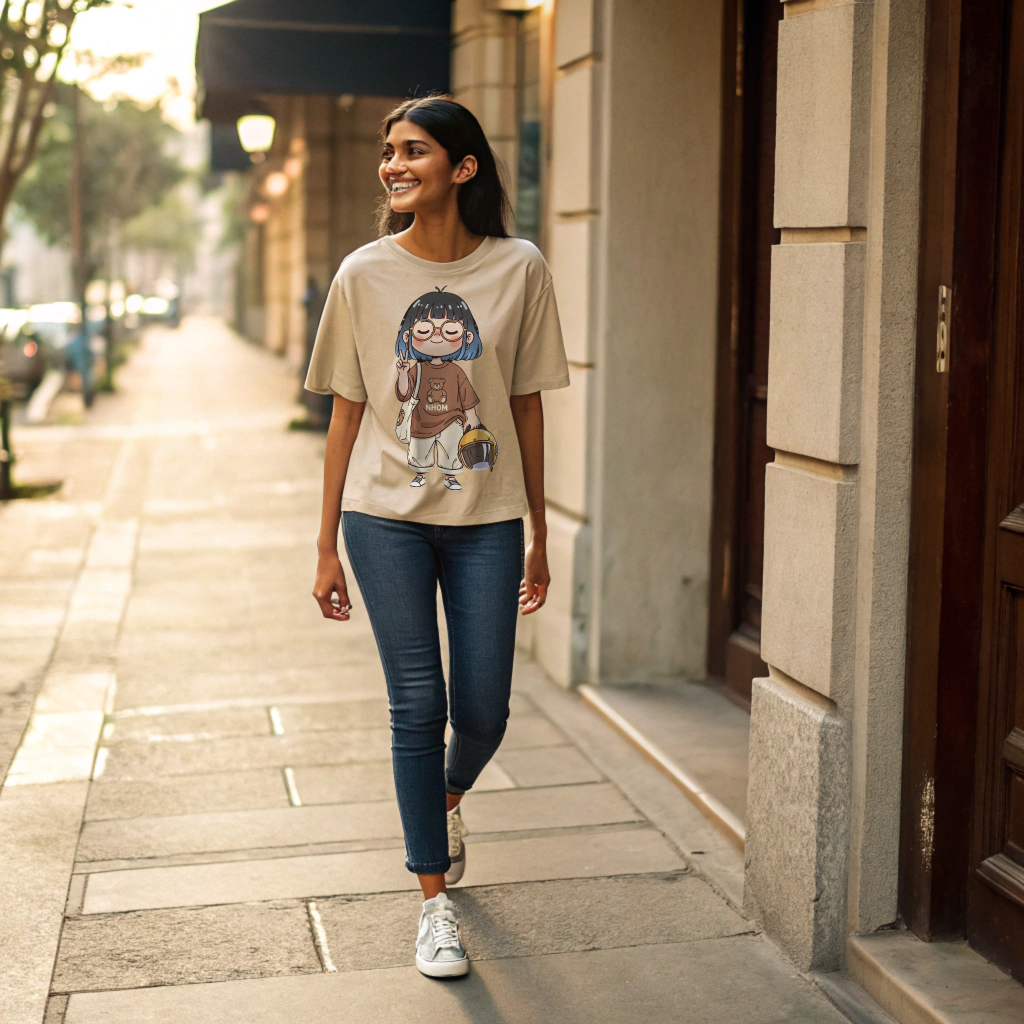 Women Oversized Cotton Graphic Tee – 100%, Structured Drape, Oversized Slouch Fit