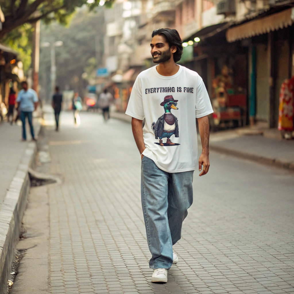 EVERYTHING IS FINE Oversized Graphic Tee – 100% Cotton, Structured Drape, Slouch Comfort