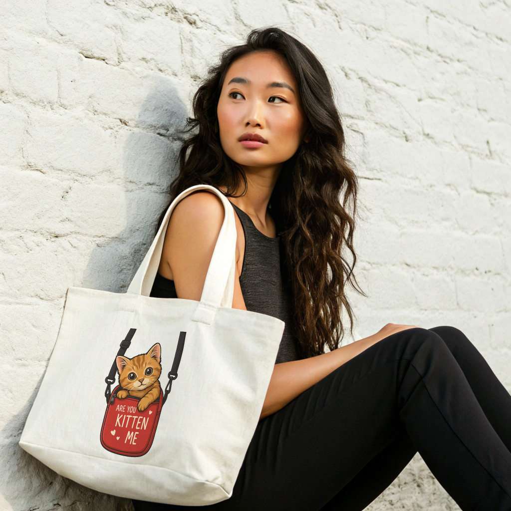 "Are You Kitten Me" – Premium Cotton Canvas Tote Bag with Inner Organizer