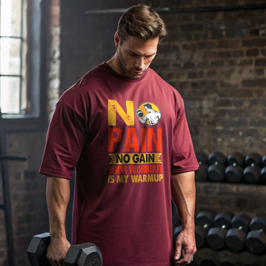 No Pain No Gain Oversized Men T-Shirt — Heavyweight Cotton for Bold Hustlers