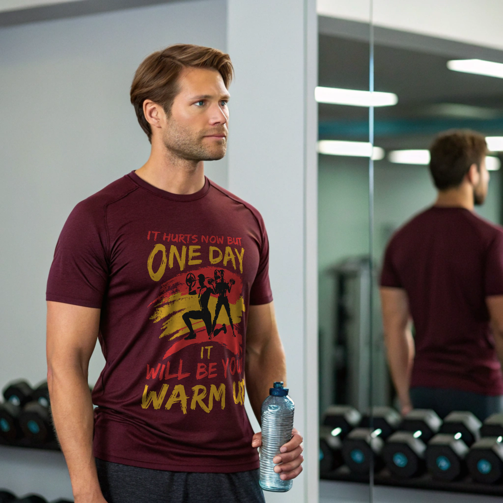 Men Gym Motivation T-Shirt – “It Hurts Now But One Day It Will Be Your Warm Up” | 100% Cotton | Lightweight Workout Tee