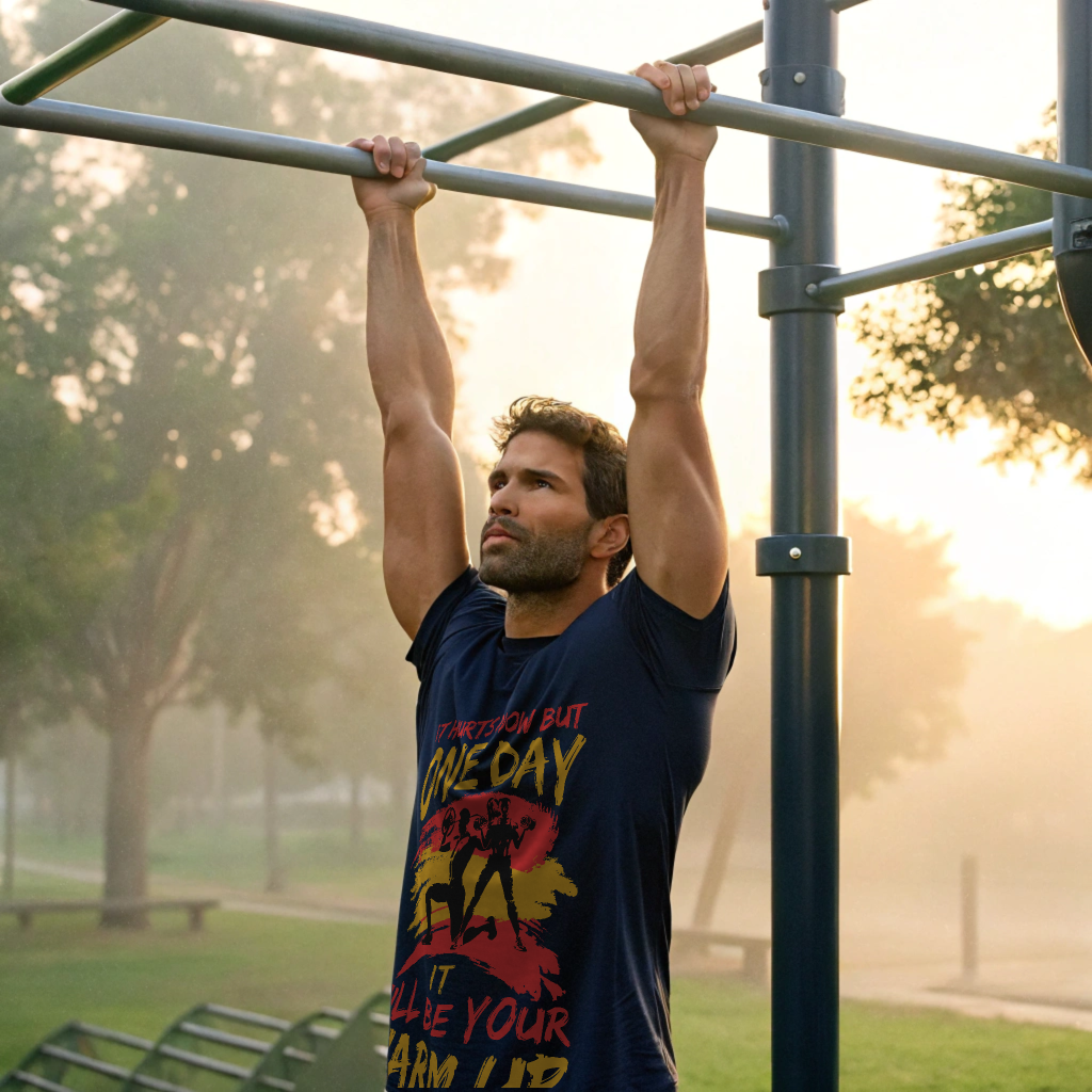 Men Gym Motivation T-Shirt – “It Hurts Now But One Day It Will Be Your Warm Up” | 100% Cotton | Lightweight Workout Tee