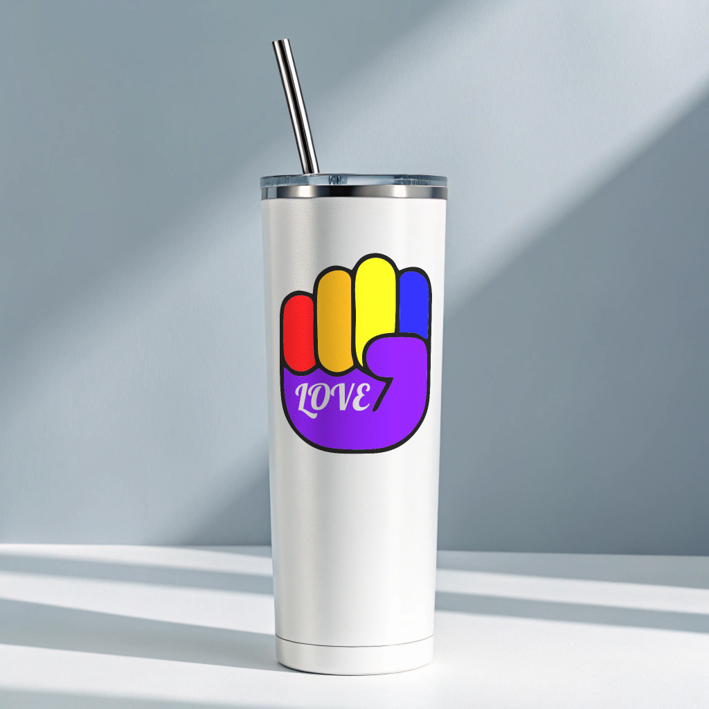 RAINBOW POWER LOVE Tumbler – Stainless Steel, Double-Wall Insulated, Splash-Proof with Metal Straw