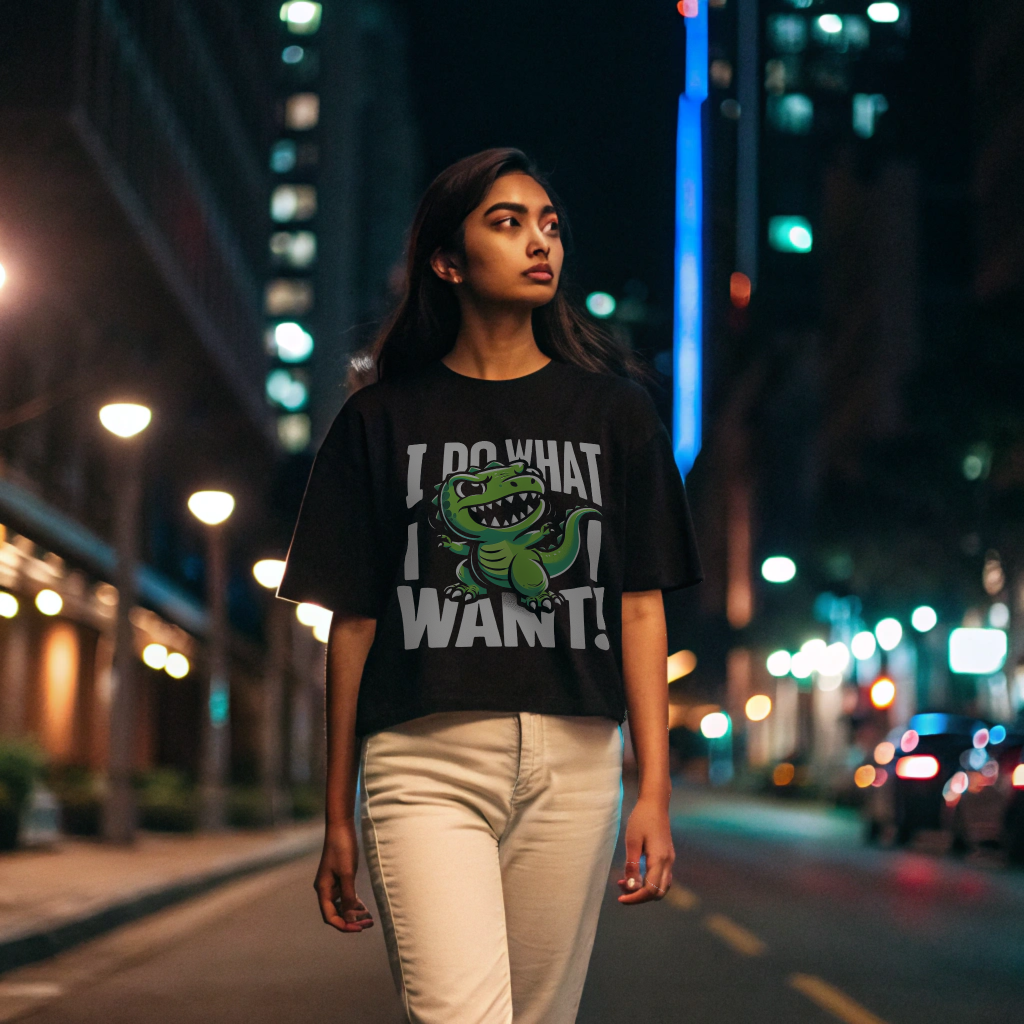 Oversized “I Do What I Want!” Dinosaur Graphic Unisex Tee – 100% Cotton, Heavyweight Slouch Fit