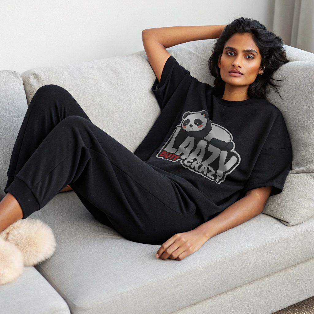 Oversized “Laazy Butt Crazy” Panda Graphic Unisex Tee – 100% Cotton Heavyweight Slouch Fit