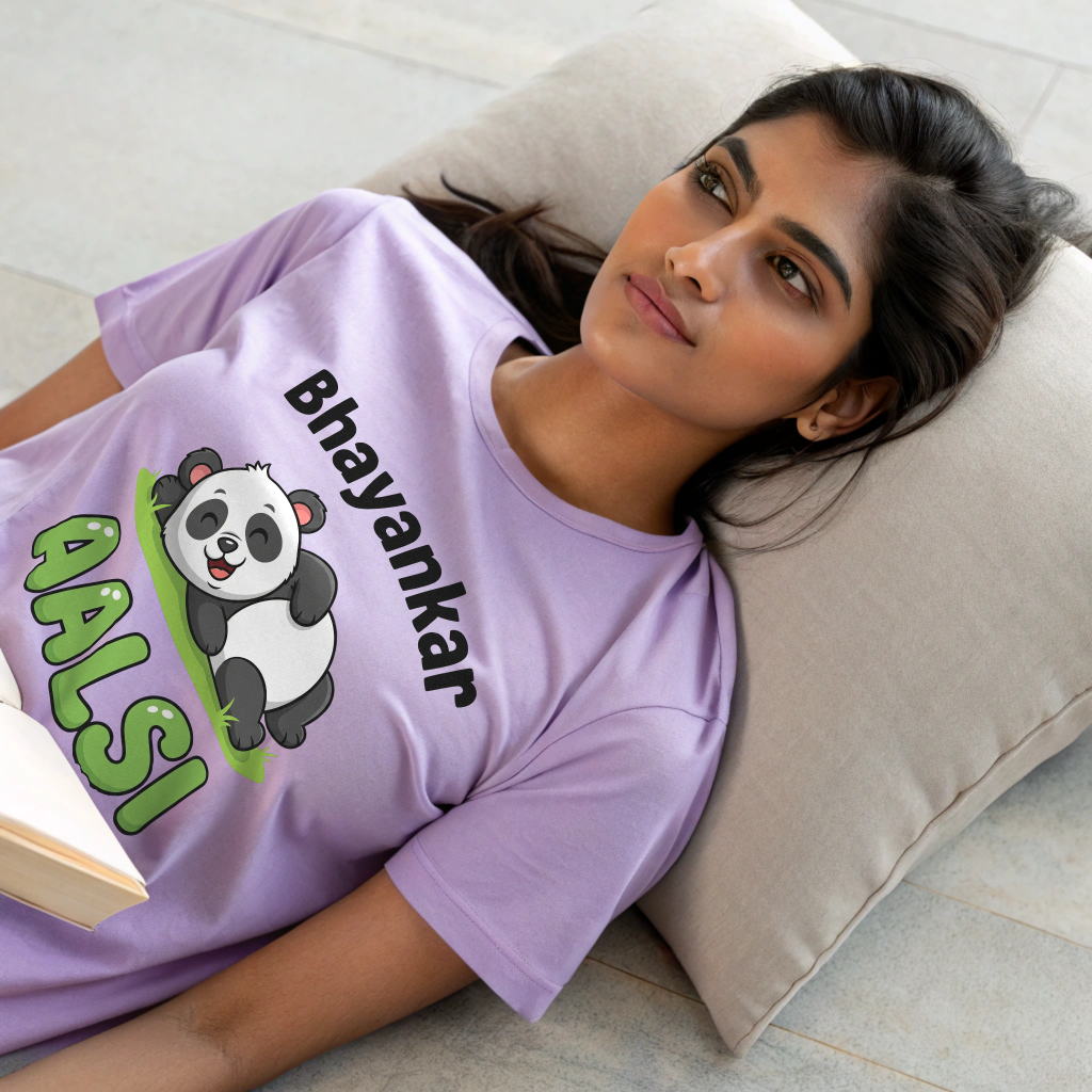 Oversized “Bhayankar Aalsi” Panda Graphic Unisex Tee – 100% Cotton, Relaxed Crew Fit
