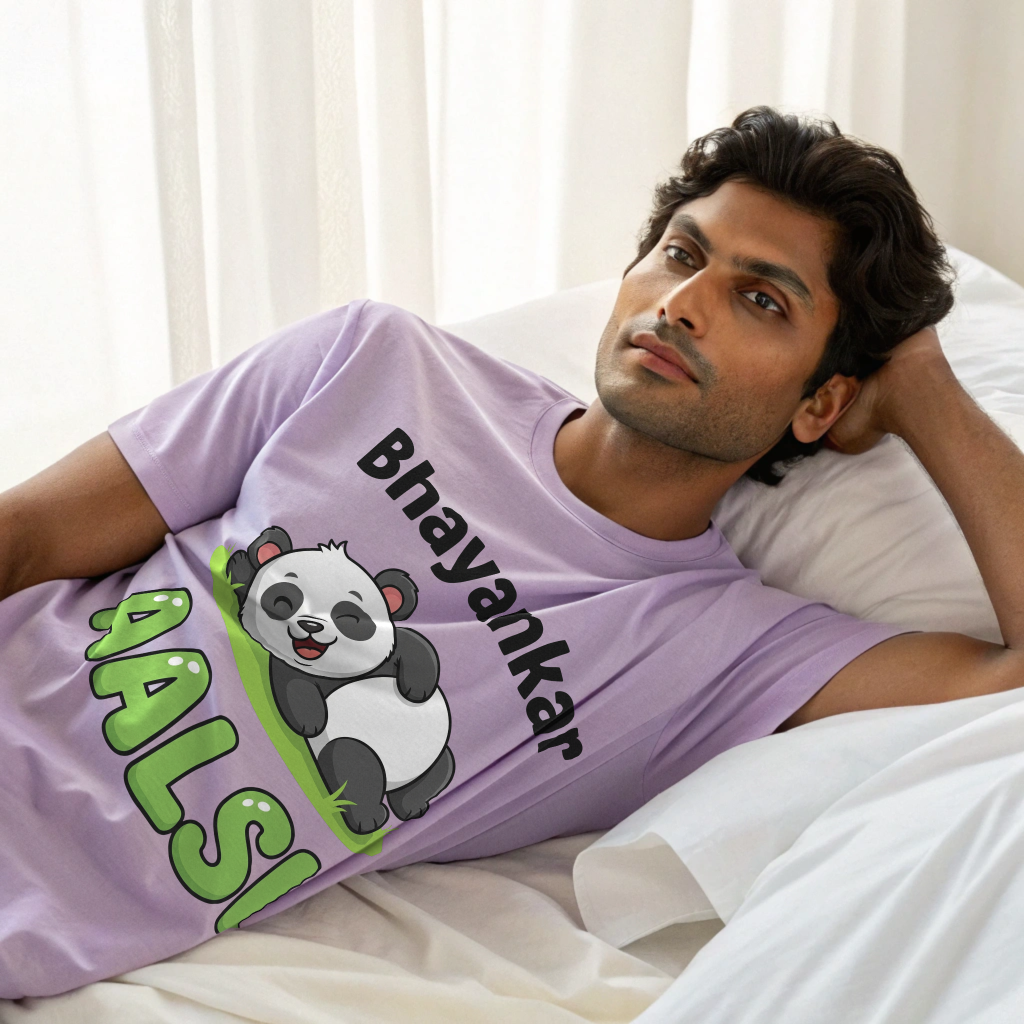 Oversized “Bhayankar Aalsi” Panda Graphic Unisex Tee – 100% Cotton, Relaxed Crew Fit