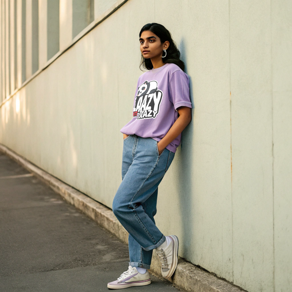 Oversized “Laazy Butt Crazy” Panda Graphic Unisex Tee – 100% Cotton Heavyweight Slouch Fit