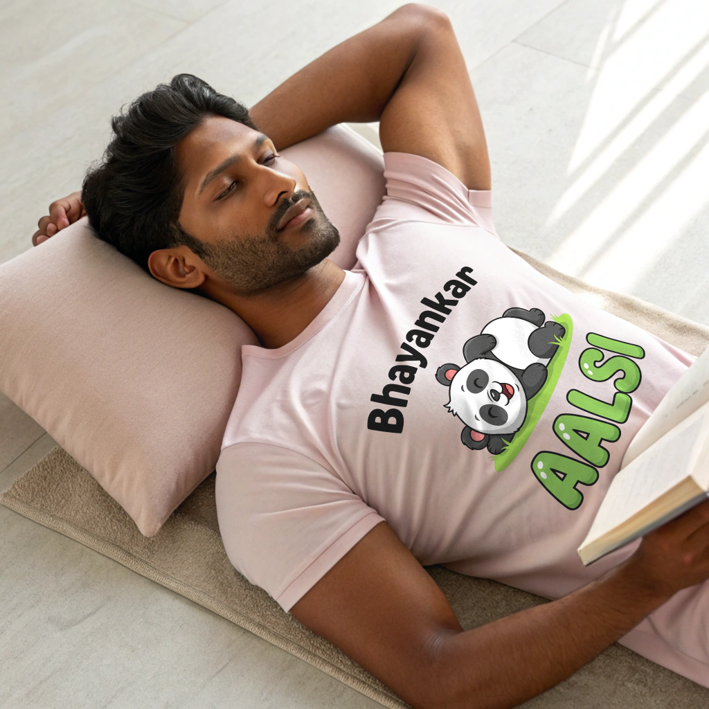 Oversized “Bhayankar Aalsi” Panda Graphic Unisex Tee – 100% Cotton, Relaxed Crew Fit