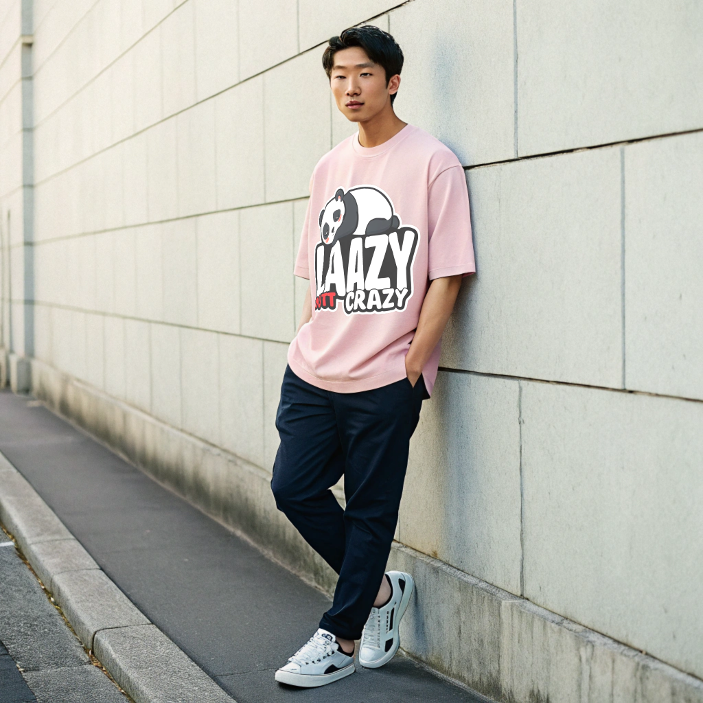 Oversized “Laazy Butt Crazy” Panda Graphic Unisex Tee – 100% Cotton Heavyweight Slouch Fit