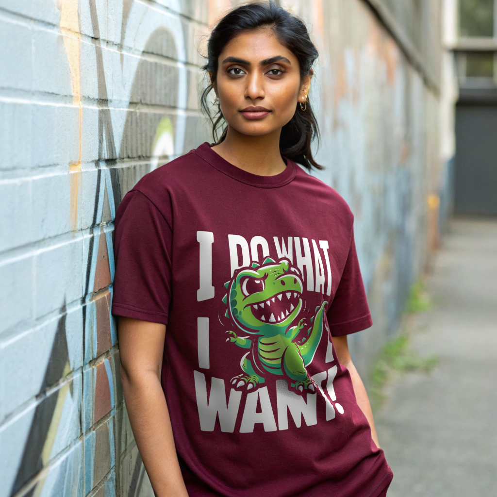 Oversized “I Do What I Want!” Dinosaur Graphic Unisex Tee – 100% Cotton, Heavyweight Slouch Fit