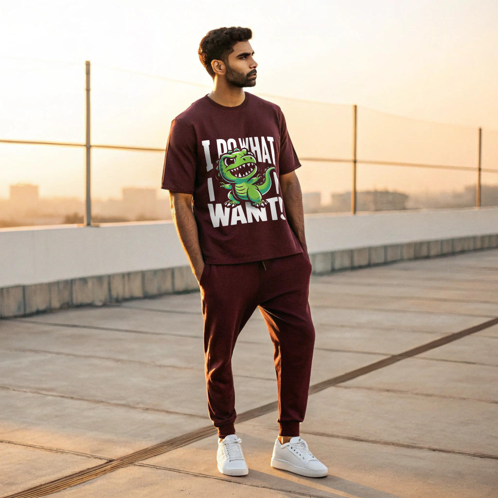 Oversized “I Do What I Want!” Dinosaur Graphic Unisex Tee – 100% Cotton, Heavyweight Slouch Fit