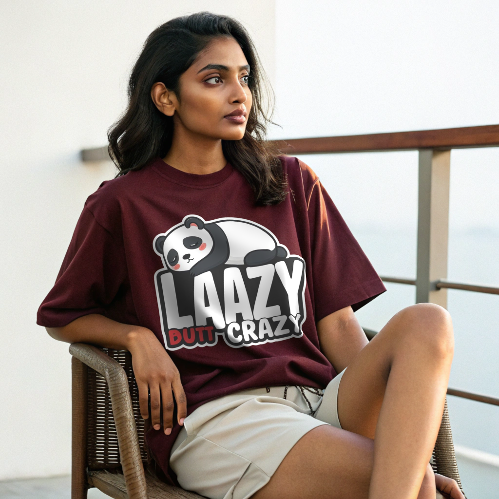 Oversized “Laazy Butt Crazy” Panda Graphic Unisex Tee – 100% Cotton Heavyweight Slouch Fit