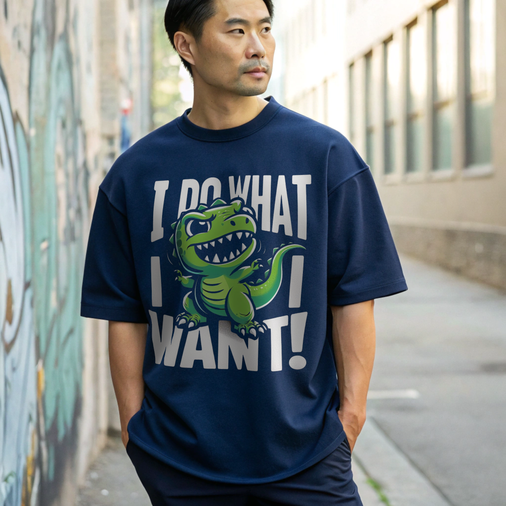 Oversized “I Do What I Want!” Dinosaur Graphic Unisex Tee – 100% Cotton, Heavyweight Slouch Fit
