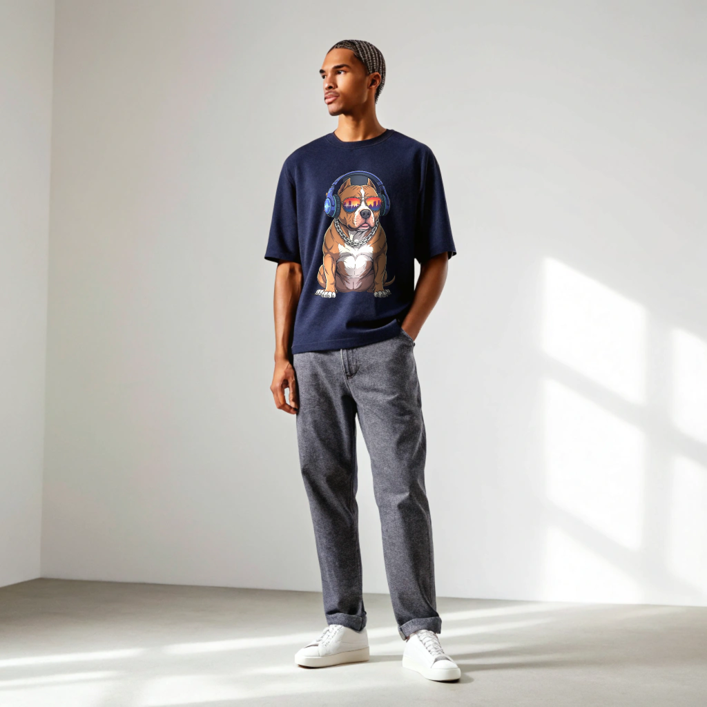 Oversized “Urban DJ Dog” Graphic Men Tee – 100% Cotton, Relaxed Crew Fit