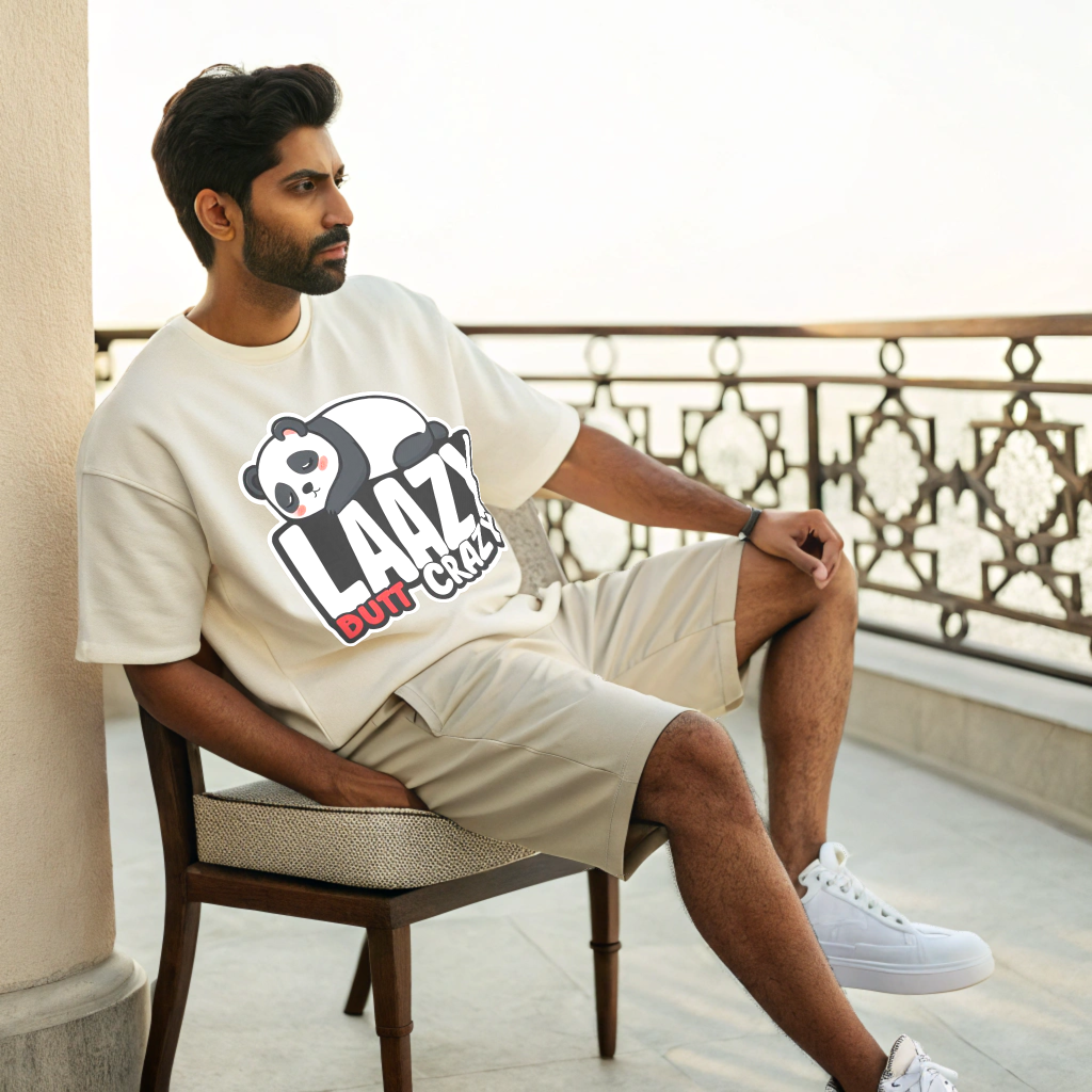 Oversized “Laazy Butt Crazy” Panda Graphic Unisex Tee – 100% Cotton Heavyweight Slouch Fit
