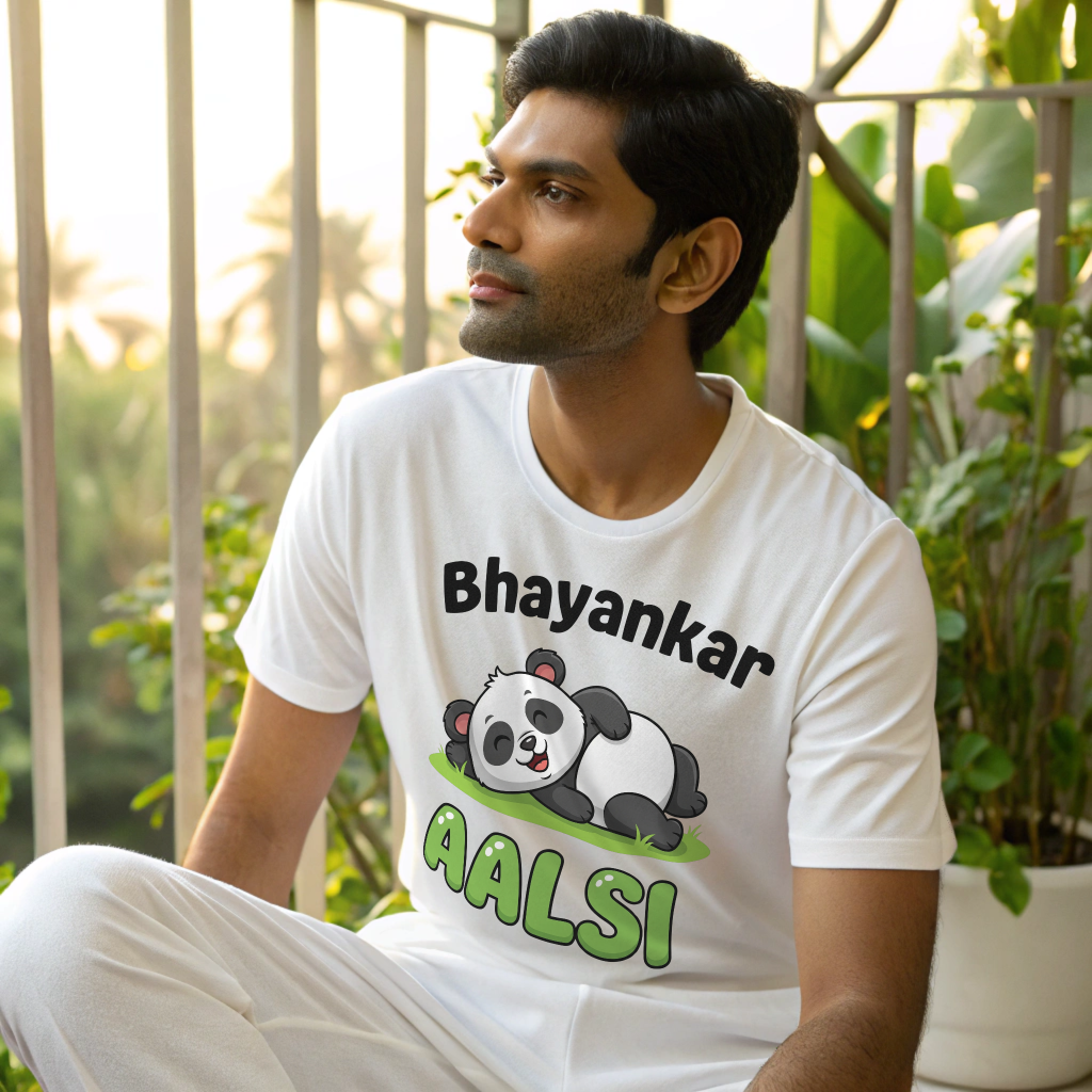 Oversized “Bhayankar Aalsi” Panda Graphic Unisex Tee – 100% Cotton, Relaxed Crew Fit