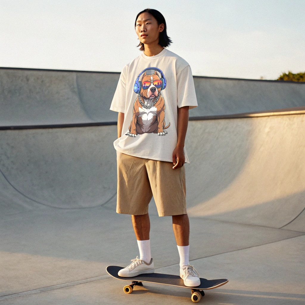 Oversized “Urban DJ Dog” Graphic Men Tee – 100% Cotton, Relaxed Crew Fit