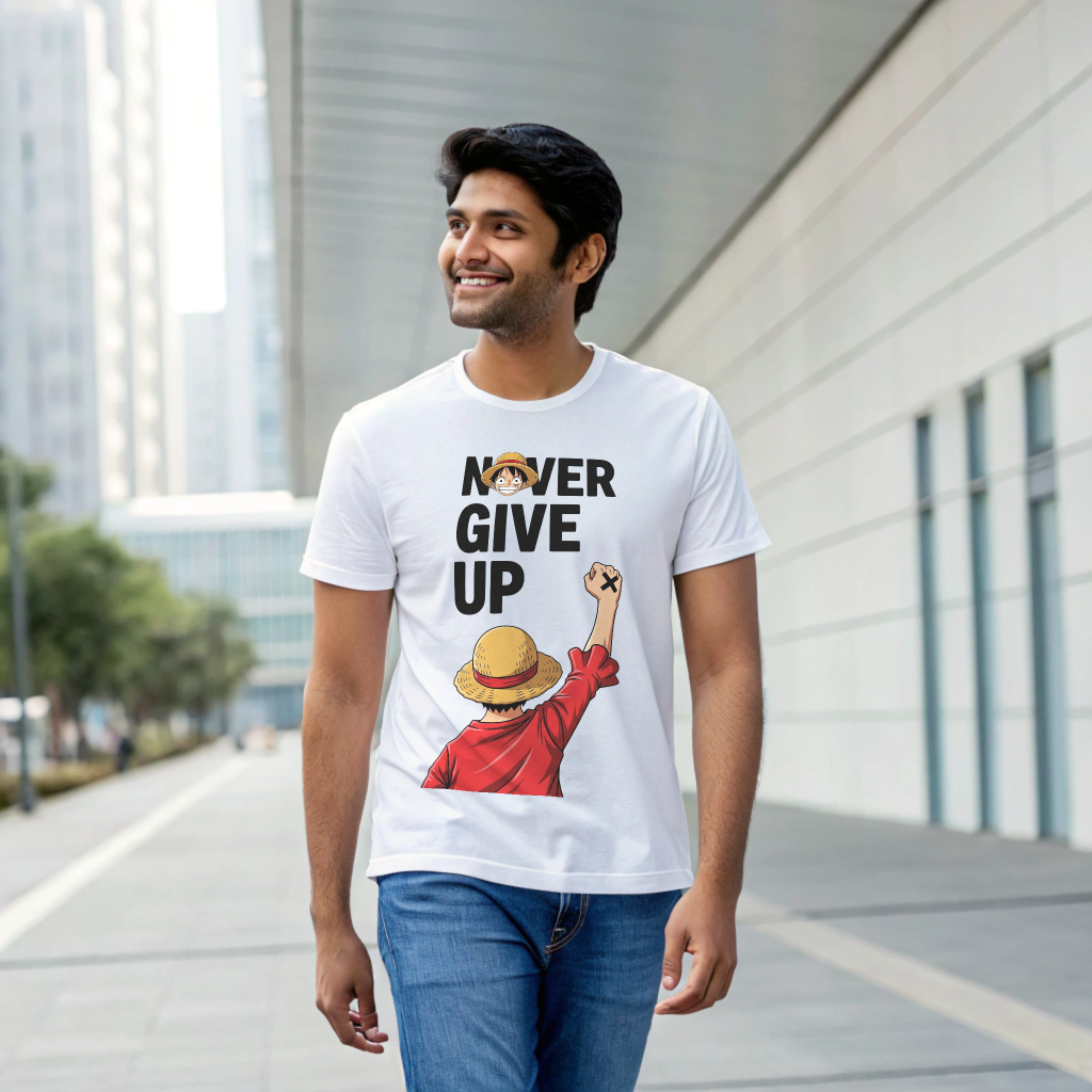 “Never Give Up” Graphic Tee – 100% Cotton, Unisex Crew Fit