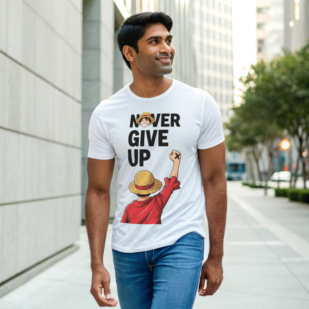 “Never Give Up” Graphic Tee – 100% Cotton, Unisex Crew Fit