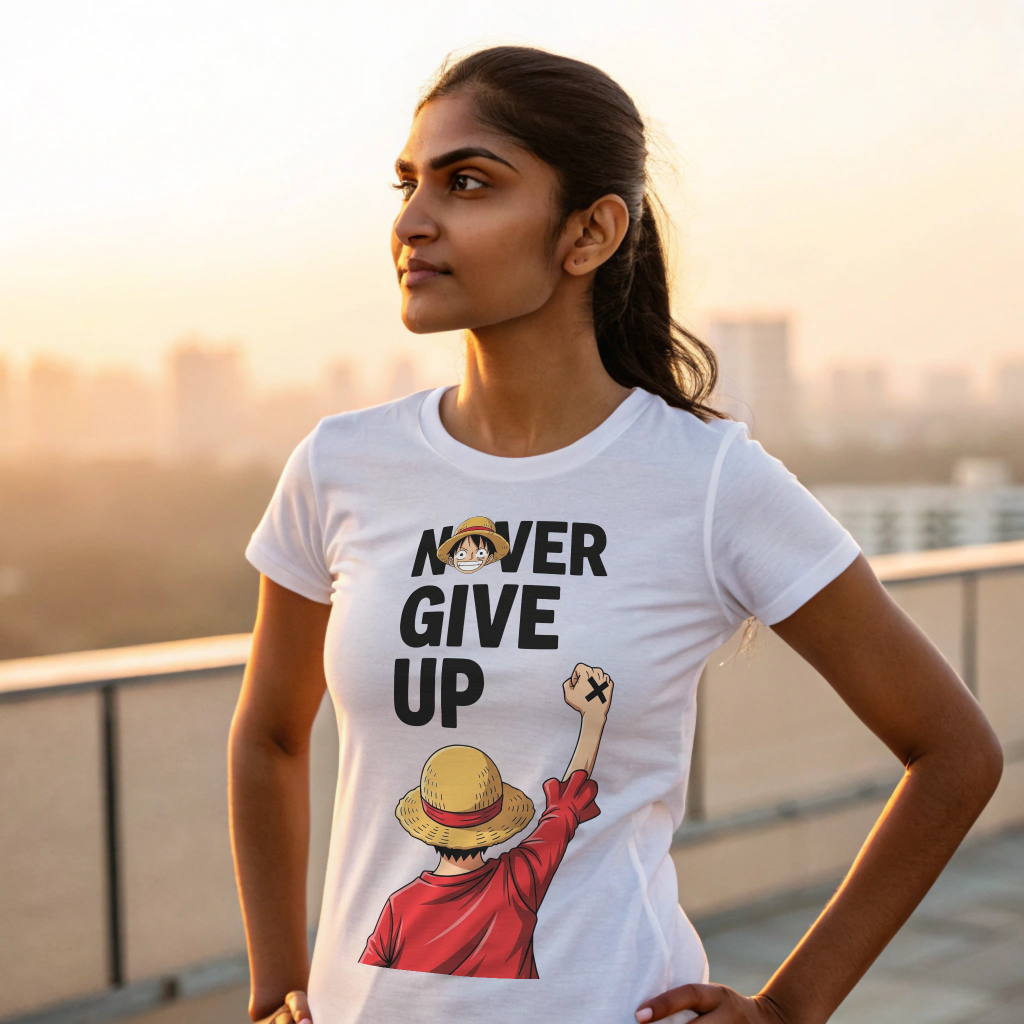 “Never Give Up” Graphic Tee – 100% Cotton, Unisex Crew Fit