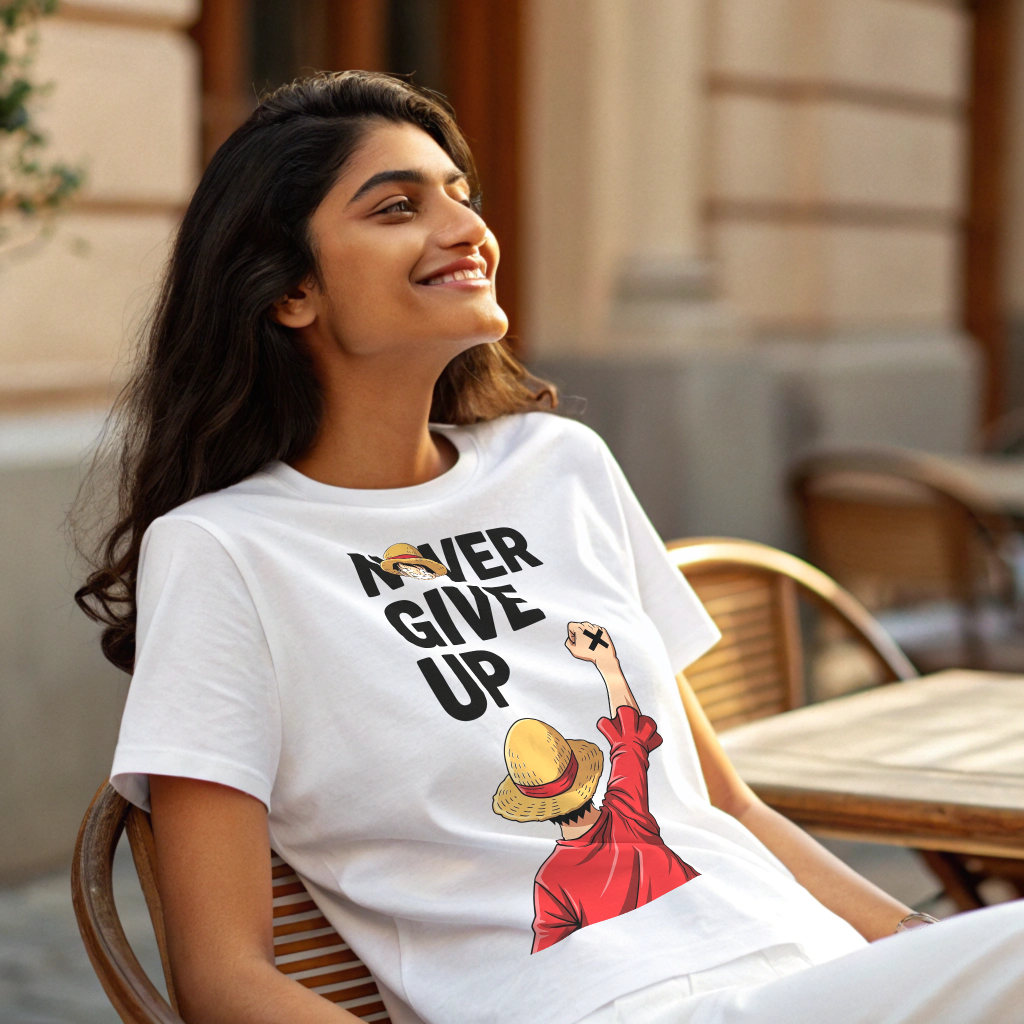 “Never Give Up” Graphic Tee – 100% Cotton, Unisex Crew Fit