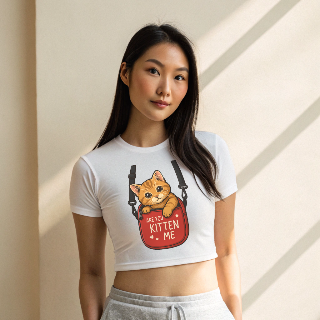 “Are You Kitten Me” – Cute Cat Crop Top for Women | 100% Cotton | Funny Graphic Tee