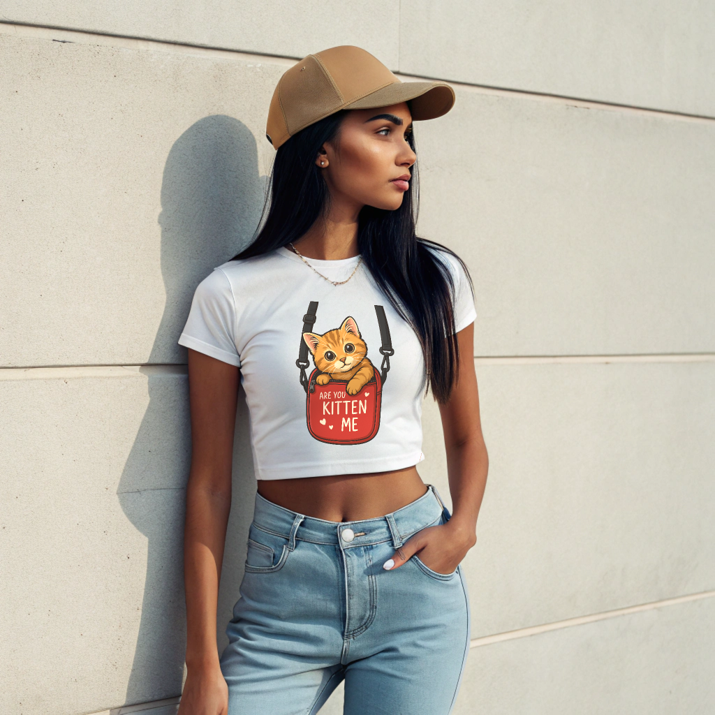 “Are You Kitten Me” – Cute Cat Crop Top for Women | 100% Cotton | Funny Graphic Tee