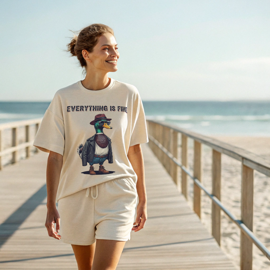 EVERYTHING IS FINE Oversized Graphic Tee – 100% Cotton, Structured Drape, Slouch Comfort