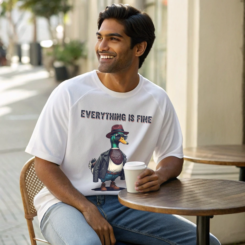 EVERYTHING IS FINE Oversized Graphic Tee – 100% Cotton, Structured Drape, Slouch Comfort