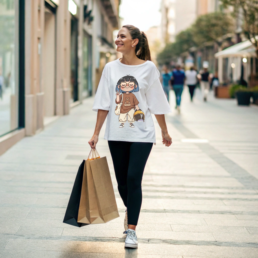 Women Oversized Cotton Graphic Tee – 100%, Structured Drape, Oversized Slouch Fit