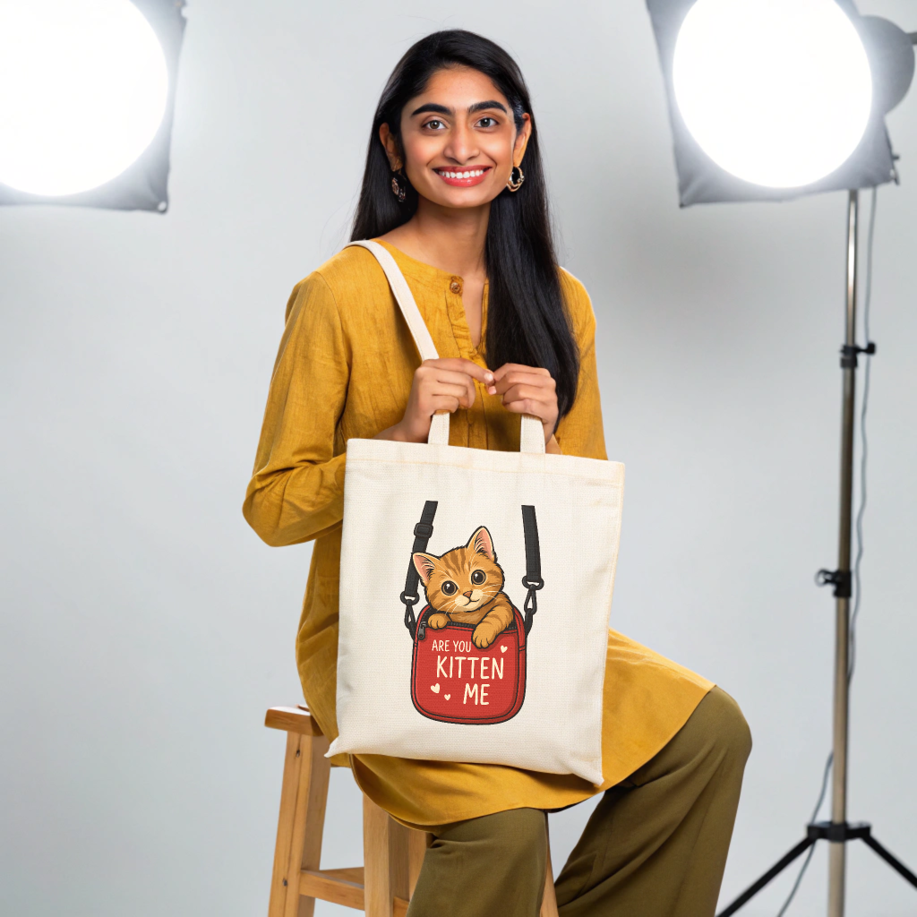 "Are You Kitten Me" – Premium Cotton Canvas Tote Bag with Inner Organizer