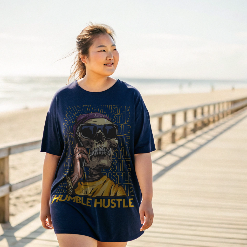 Oversized “HUMBLE HUSTLE” Graphic Tee – 100% Cotton, Structured Slouch Fit