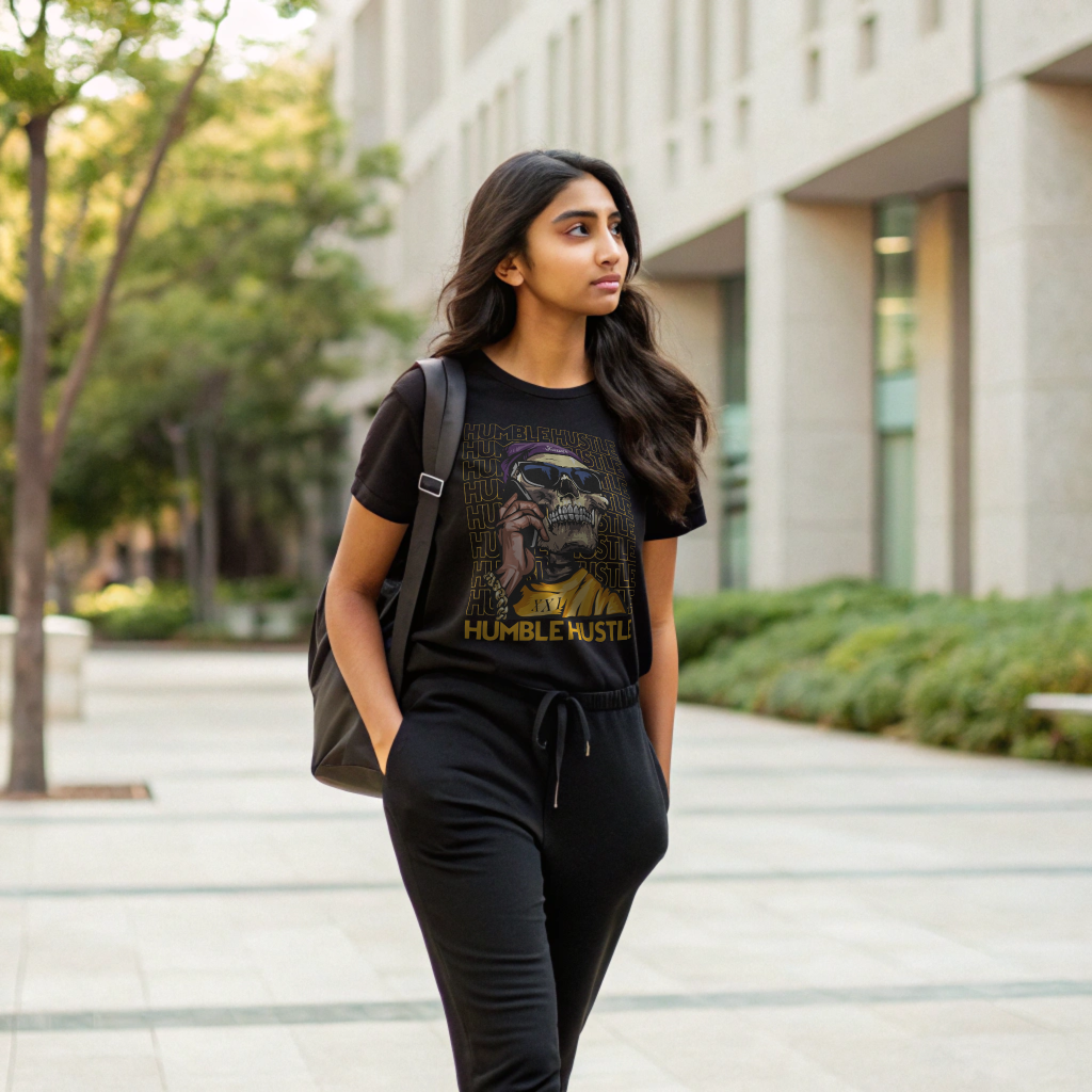 Oversized “HUMBLE HUSTLE” Graphic Tee – 100% Cotton, Structured Slouch Fit