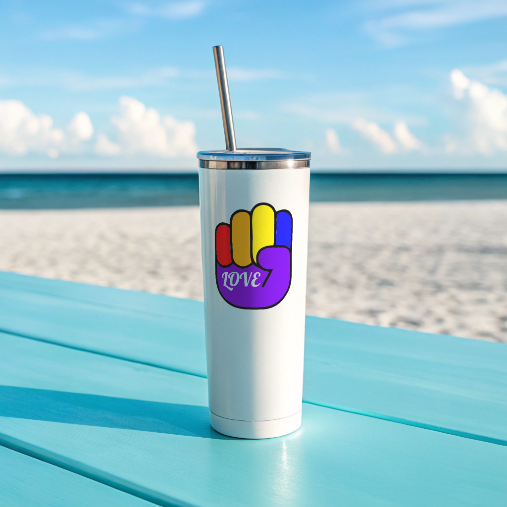 RAINBOW POWER LOVE Tumbler – Stainless Steel, Double-Wall Insulated, Splash-Proof with Metal Straw