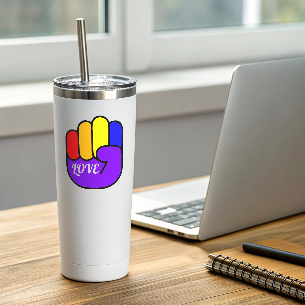 RAINBOW POWER LOVE Tumbler – Stainless Steel, Double-Wall Insulated, Splash-Proof with Metal Straw