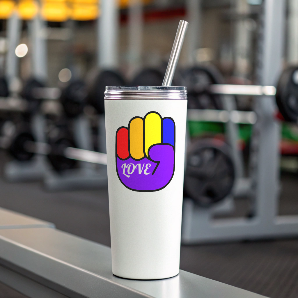RAINBOW POWER LOVE Tumbler – Stainless Steel, Double-Wall Insulated, Splash-Proof with Metal Straw