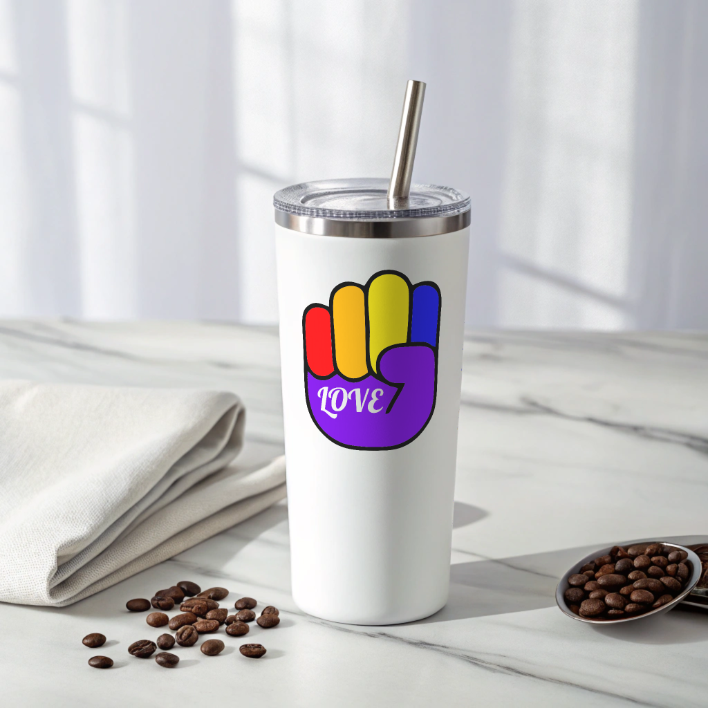 RAINBOW POWER LOVE Tumbler – Stainless Steel, Double-Wall Insulated, Splash-Proof with Metal Straw