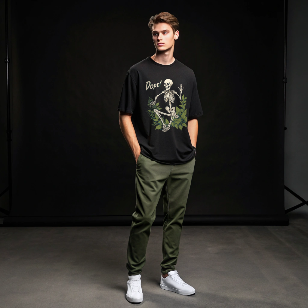 Dope! Skeleton Leaf Oversized T-Shirt – Heavyweight Cotton | Unisex Streetwear Tee