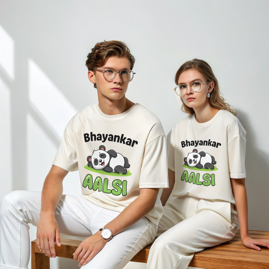 Bhayankar Aalsi Panda Oversized T-Shirt – Unisex Streetwear Comfort in 100% Cotton